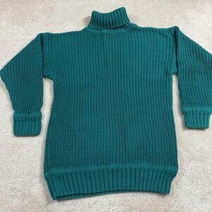 Vintage Gap Clothing Co Sweater Womens L Teal Turtleneck Chunky Knit 80s